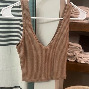 Abercrombie Ribbed Tan V-Neck Crop Top